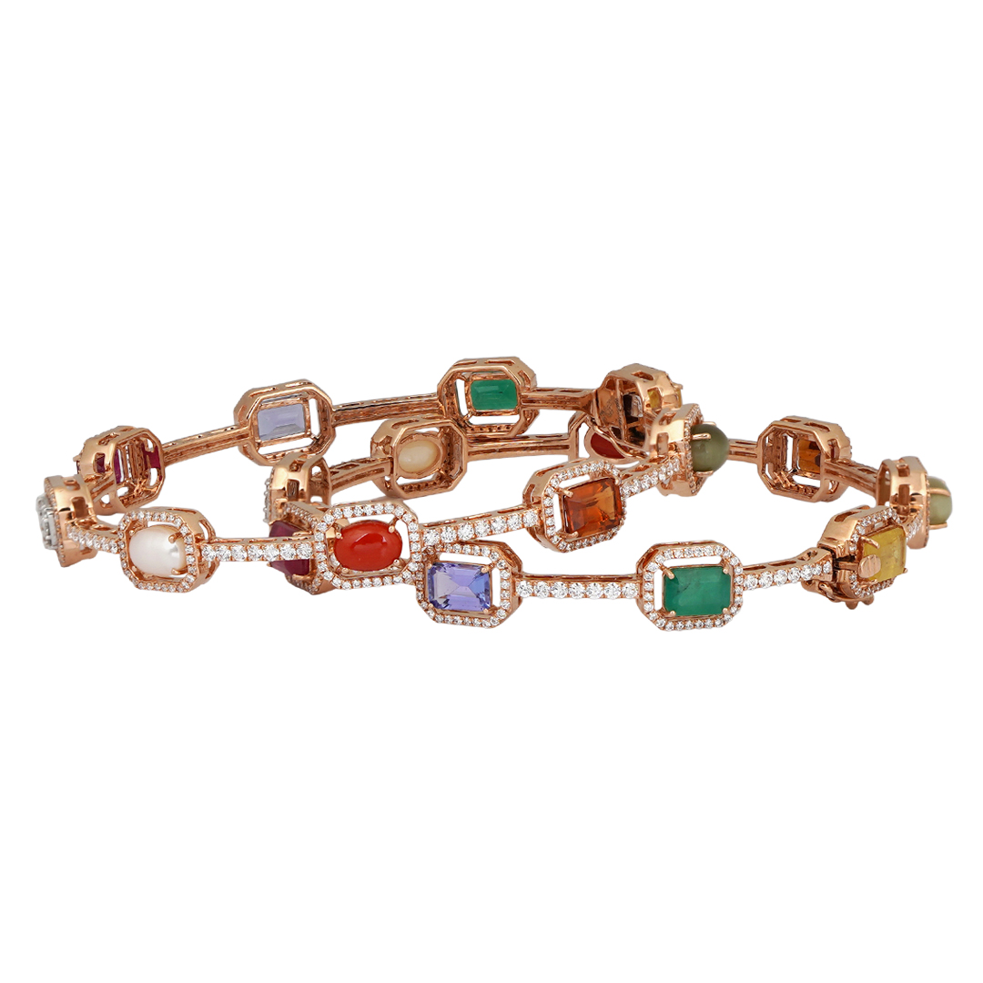 Diamond Navarathna Bangle Open Setting