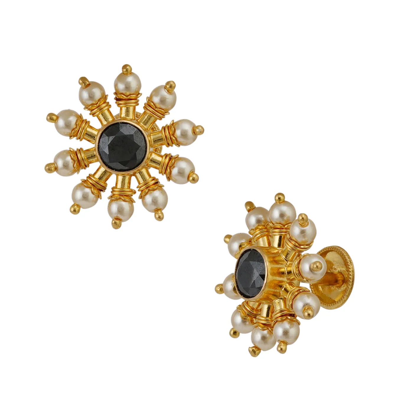 Buy E2O Contemporary Gold Toned With Black Beads Stud Earrings | Shoppers  Stop