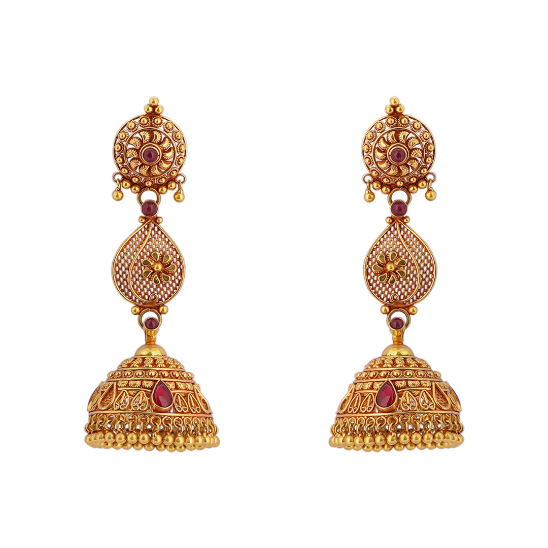 Antique Gold Temple Jumikki Earrings -  Triple Layer