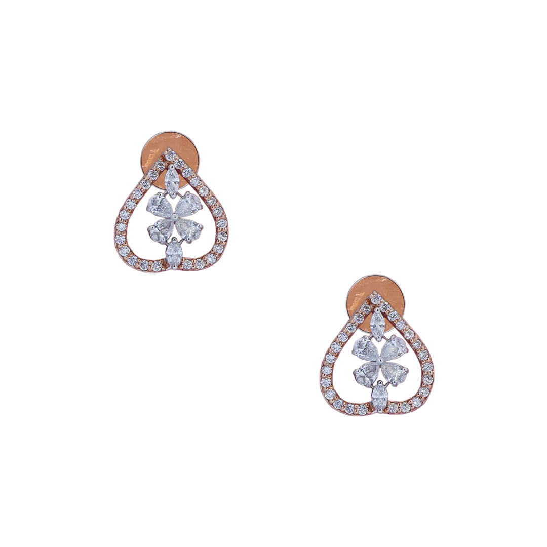 18KT Rose Gold Diamond Floral Stud Earrings