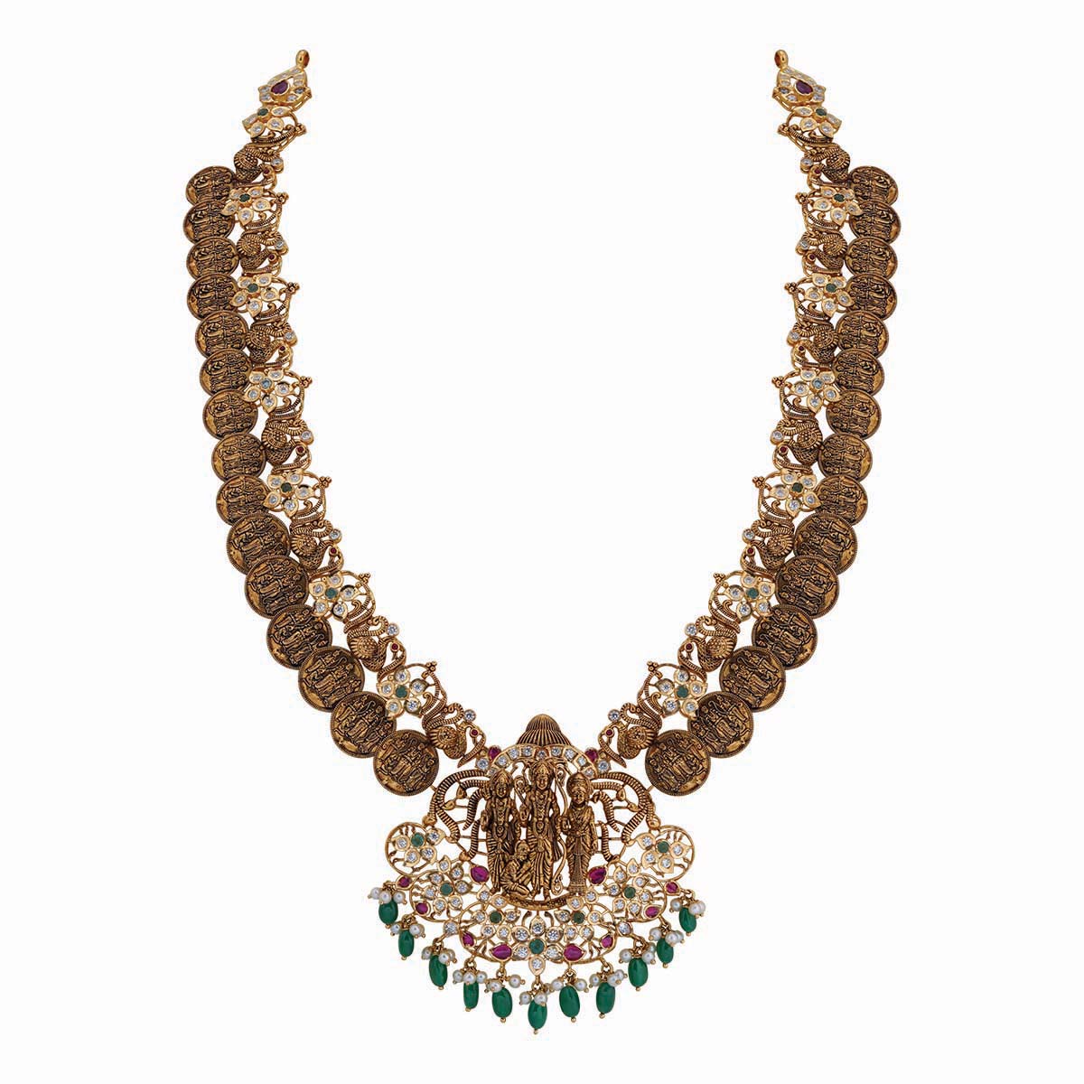 Antique Gold Kasu Mala Haram with Ram Darbar Pendant