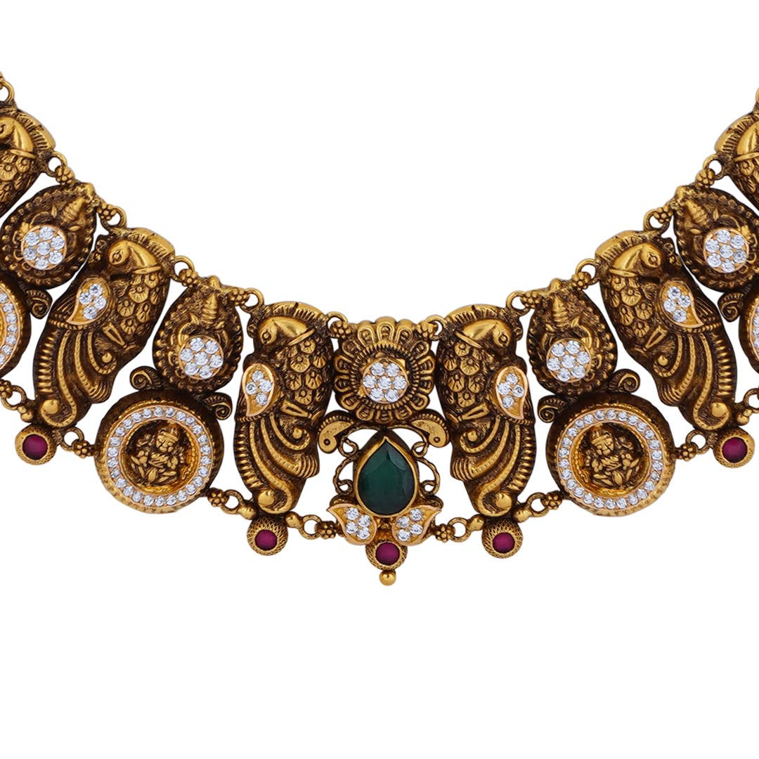 Gold Antique Peacock Nakshi Stone Haram