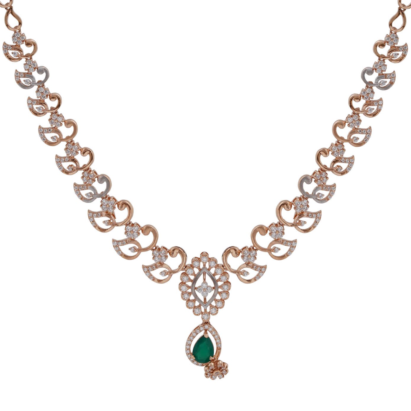 18kt Rose Gold Stone Necklace with Back Chain
