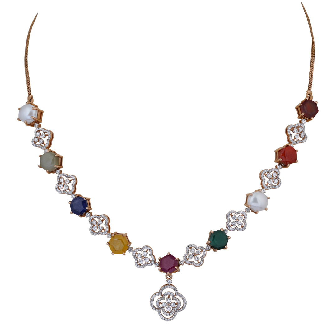 Diamond Navarathna necklace 18kt open setting
