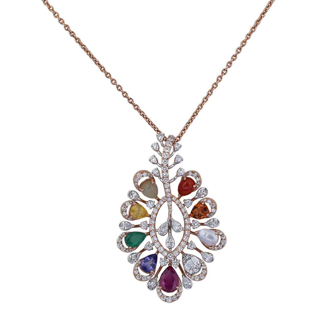 Diamond Navarathna Pendant chain open setting