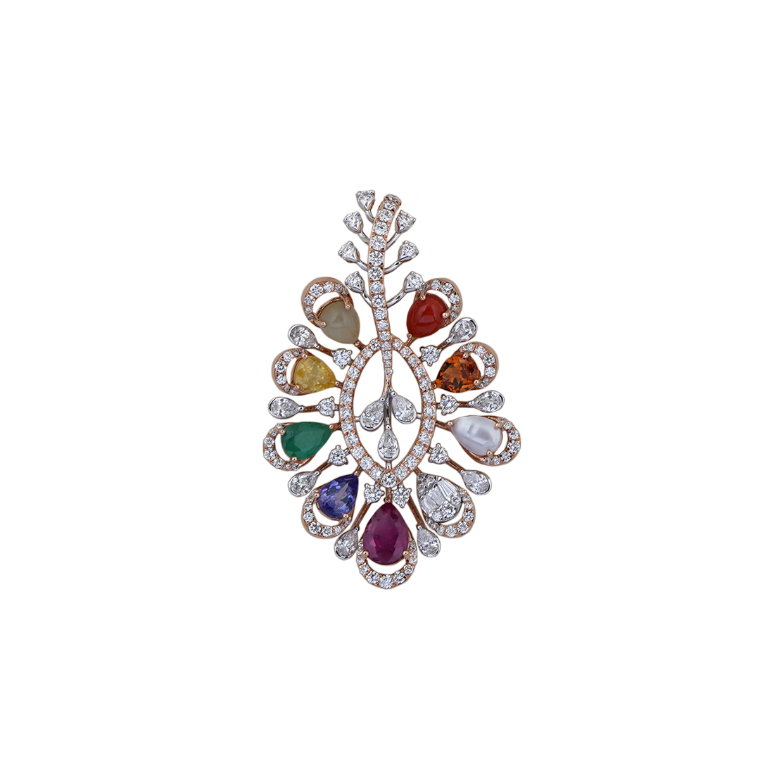 Diamond Navarathna Pendant chain open setting