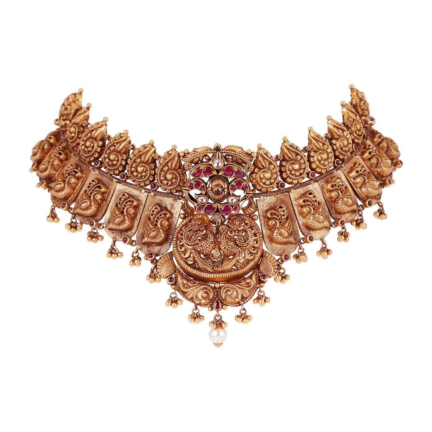 Avis - Peacock and Mango Motif Gold Choker
