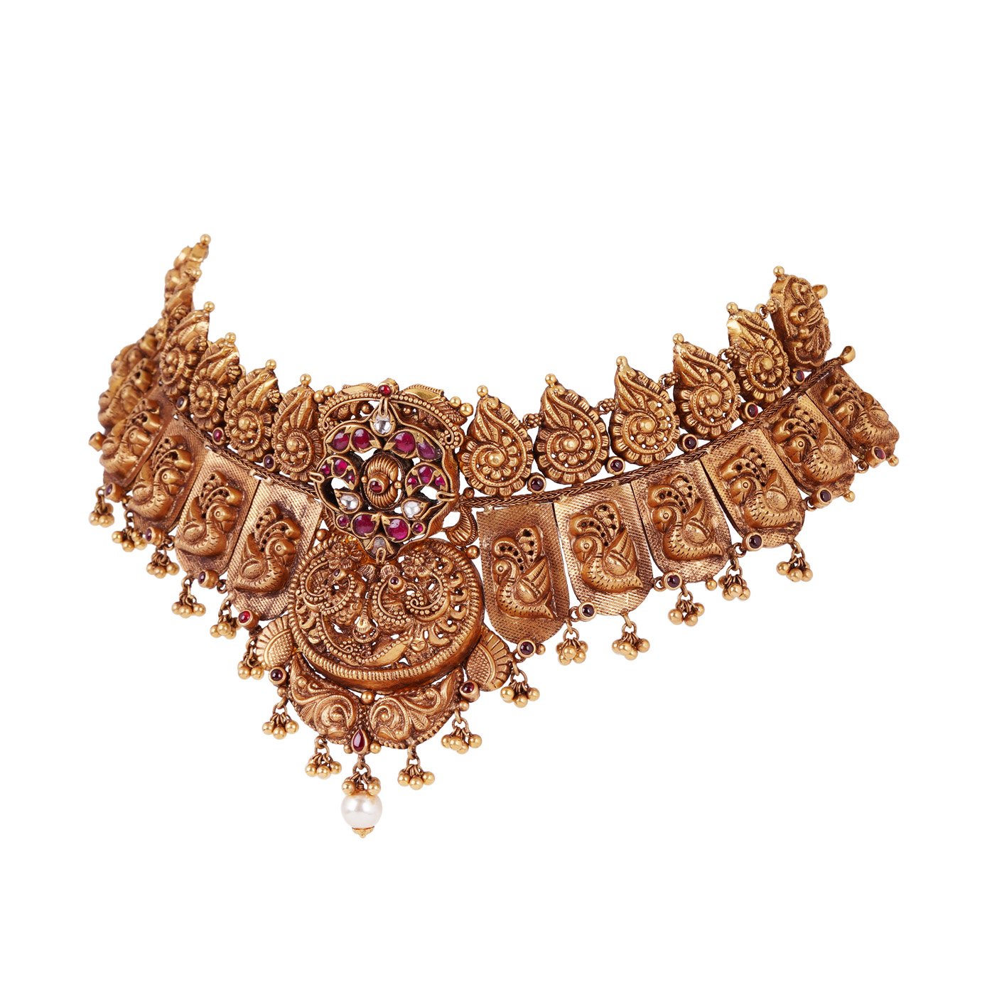 Avis - Peacock and Mango Motif Gold Choker