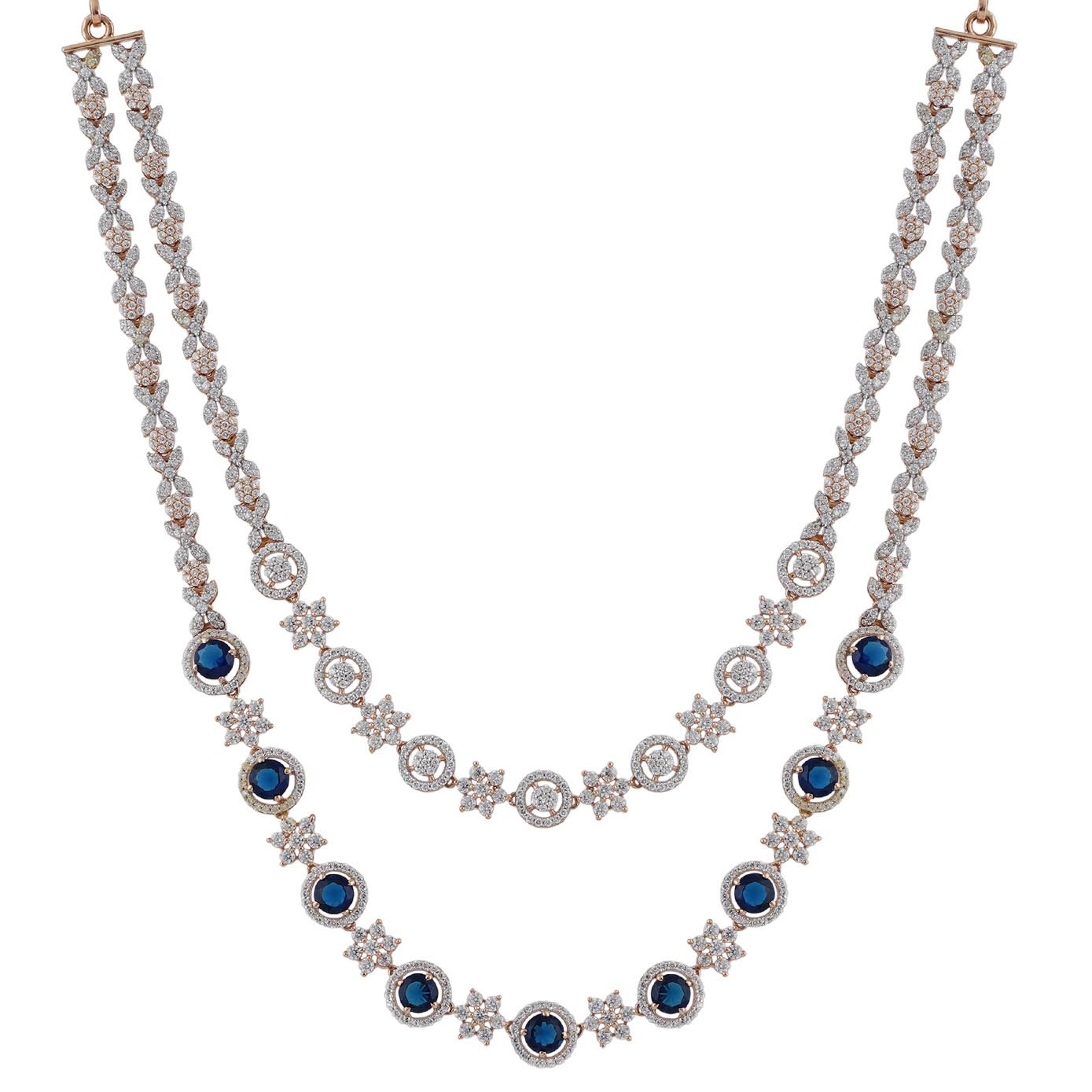 18kt Rose Gold Stone Necklace with Back Chain