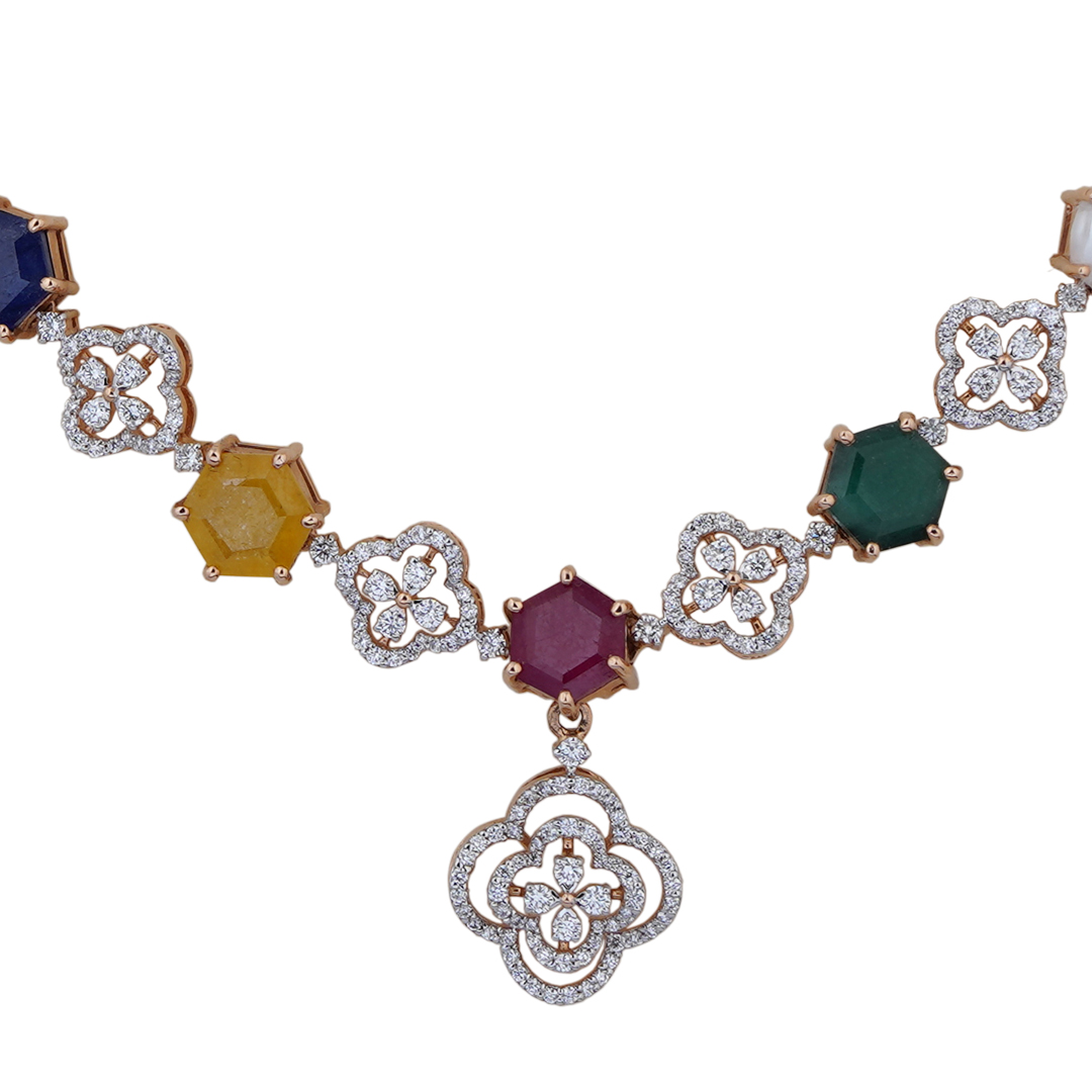 Diamond Navarathna necklace 18kt open setting